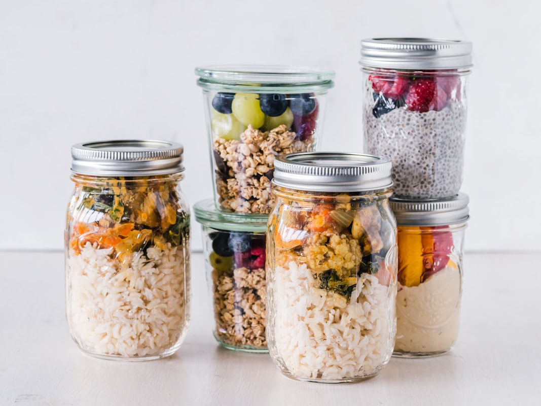 Balanced plate with proteins, grains, and vegetables